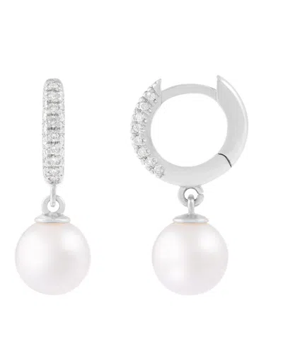 Masako Pearls 14k 0.07 Ct. Tw. Diamond 8-9mm Pearl Earrings In Metallic