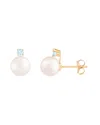 Masako Pearls 14k 0.10 Ct. Tw. Aquamarine & 7-8mm Akoya Pearl Earrings