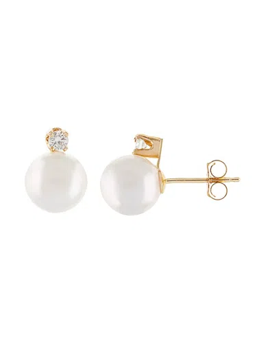 Masako Pearls 14k 0.10 Ct. Tw. Diamond & 7-8mm Akoya Pearl Earrings In Gold