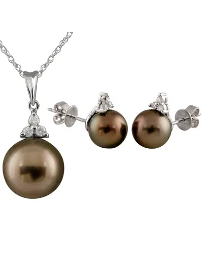 Masako Pearls 14k 0.15 Ct. Tw. Diamond 9-10mm Pearl Set