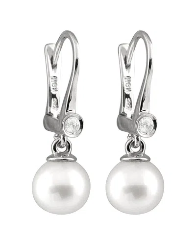Masako Pearls Splendid Pearls 14k 0.06 Ct. Tw. Diamond & 7-7.5mm Freshwater Pearl Earrings In Metallic