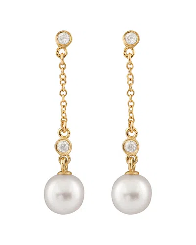 Masako Pearls Splendid Pearls 14k 0.04 Ct. Tw. Diamond & 7-7.5mm Akoya Pearl Dangling Earrings