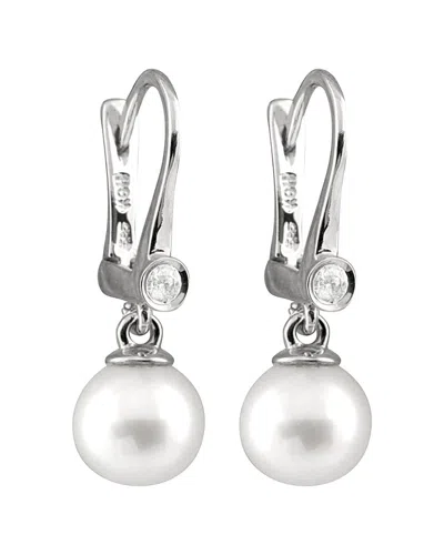Masako Pearls Splendid Pearls 14k 0.06 Ct. Tw. Diamond & 7-7.5mm Freshwater Pearl Earrings