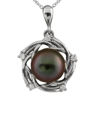 Masako Pearls Splendid Pearls 14k 0.07 Ct. Tw. Diamond & 8-8.5mm Tahitian Pearl Necklace In Gray