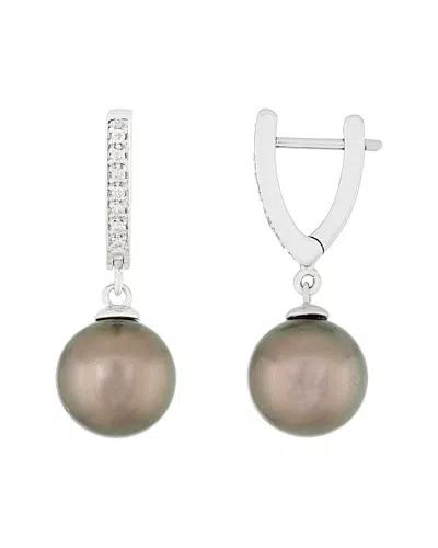 Masako Pearls Splendid Pearls 14k 0.10 Ct. Tw. Diamond & 10-11mm Tahitian Pearl Earrings