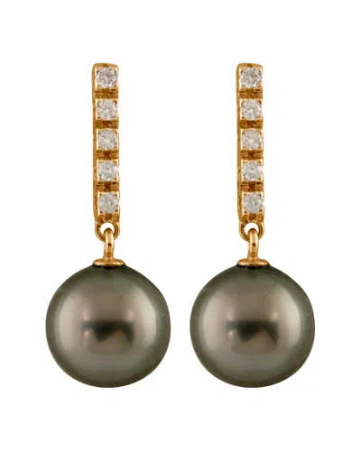 Masako Pearls Splendid Pearls 14k 0.20 Ct. Tw. Diamond & 9-9.5mm Tahitian Pearl Drop Earrings