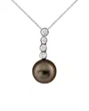 Masako Pearls Splendid Pearls 14k .14ct. Tw. Diamond 9-9.5mm Tahitian Pearl Pendant In Brown