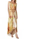 Masavi Multi-layered Leaf Lace-up Neckline Long Dress In Multicolor In Multi