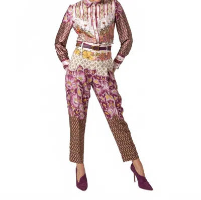 Masavi Women's Geo Printed Yoke Pant In Rose In Multi
