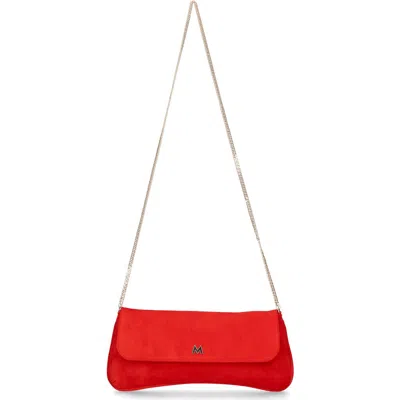 Mascaro Medium Leather Clutch With Cross Body Chain Strap In Red
