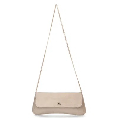 Mascaro Medium Leather Clutch With Cross Body Chain Strap In Sand