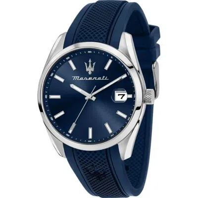Pre-owned Maserati Attrazione Blue Dial And Silicone Strap Men Watch R8851151005