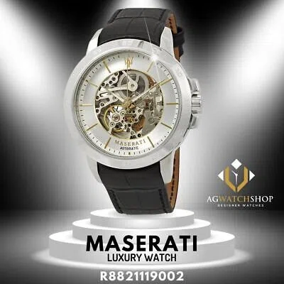 Pre-owned Maserati Ingegno Automatic Skeleton Dial Black Strap Watch For Men R8821119002