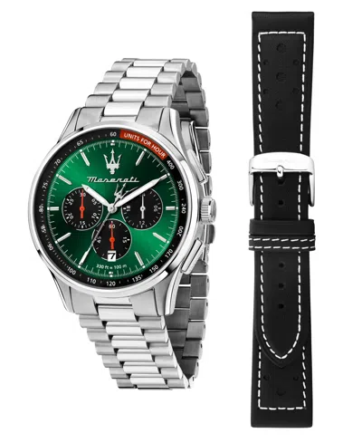 Maserati Men's Chronograph Stainless Steel And Black Leather Interchangeable Watch Set, 42mm