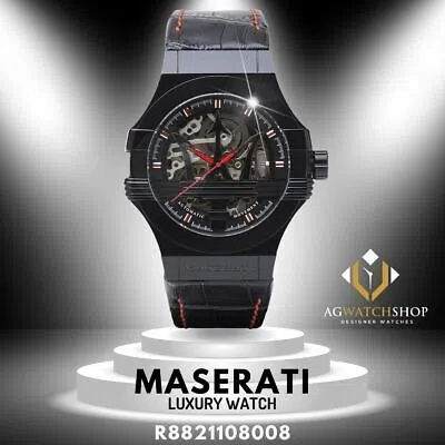 Pre-owned Maserati Men's Potenza R8821108008 Black Stainless Steel Leather Automatic Watch