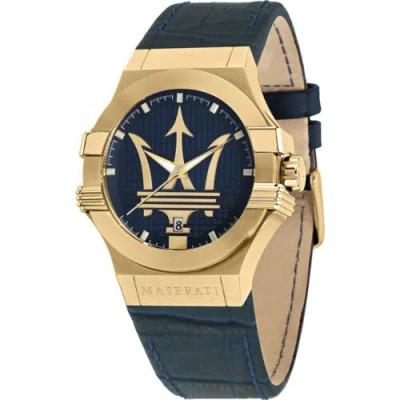 Pre-owned Maserati Men's Potenza R8851108035 Blue Leather Band Quartz Automatic  Watch