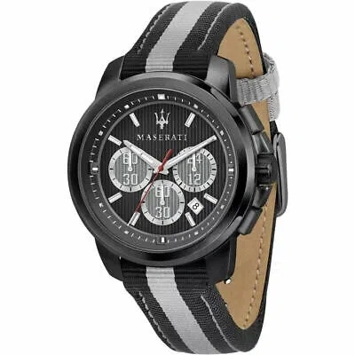 Pre-owned Maserati Men R8871637002 Watch Analogue Quartz Nylon Strap Stainless Steel Watch