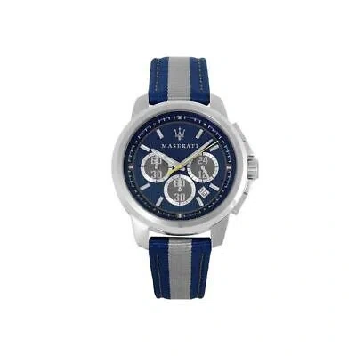 Pre-owned Maserati Men's Royale R8871637001 Watch Blue Stainless Steel Quartz Watch 44mm