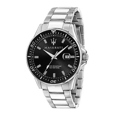 Pre-owned Maserati Men's Sfida R8853140002 Silver Stainless-steel Quartz Watch Black Dial