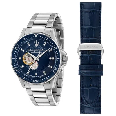 Maserati Men's Watch  Sfida Special Pack Automatic Silver ( 44 Mm) Gbby2 In Blue