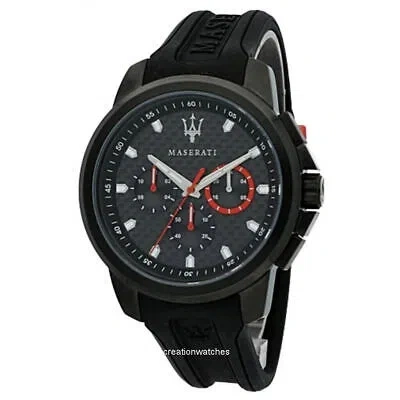Pre-owned Maserati Mens Sfida R8851123007 Chronograph Black Stainless Steel Silicone Watch