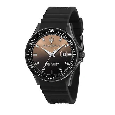 Pre-owned Maserati Mens Sfida R8851140001 Stainless Steel Black Silicone Quartz Watch 44mm