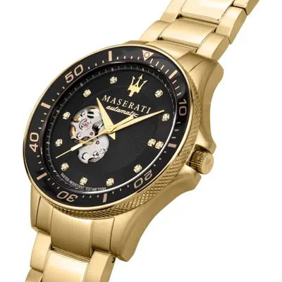Pre-owned Maserati R8823140003 Sfida Diamonds Men's Automatic Watch Gold Tone Band