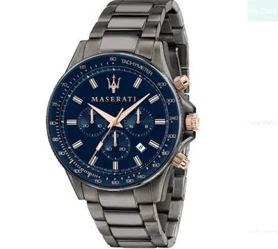 Pre-owned Maserati Sfida Chronograph Blue Dial Grey Steel Strap Men's Watch– R8873640001