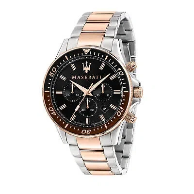 Pre-owned Maserati Sfida Men's R8873640009 Chronograph Watch Black Dial Analog Watch 44mm