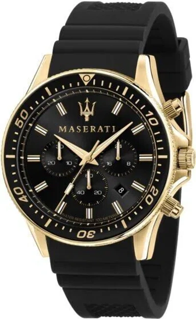 Pre-owned Maserati Sfida (r8871640001) Men's Black Silicone Chronograph Quartz Watch