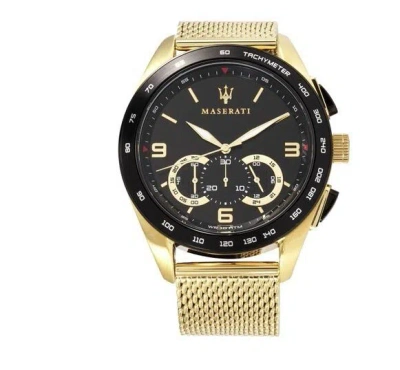 Pre-owned Maserati Traguardo 45mm Quartz Gold Tone Black Dial Watch For Men - R8873612010