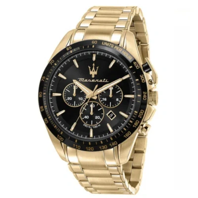 Pre-owned Maserati Traguardo Gold Steel Case & Strap, Black Bezel Men's Watch. R8873612041