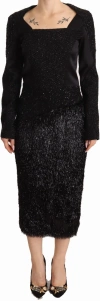 MASHA MA MASHA MA ELEGANT BLACK EMBELLISHED SHEATH MIDI DRESS