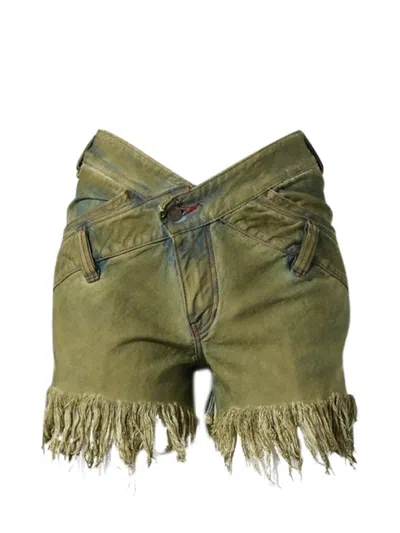 Masha Popova Bias V Shape Fringed Shorts In Green