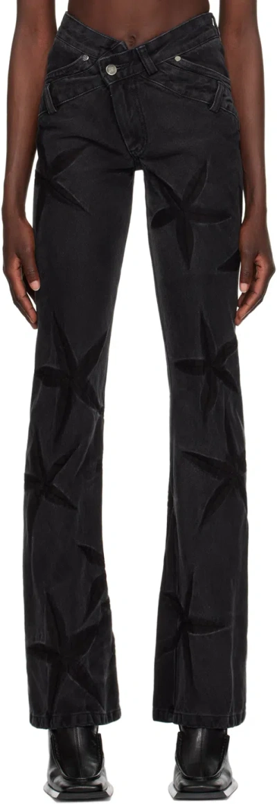 Masha Popova Black Night Flowers Jeans In Asphalt Black