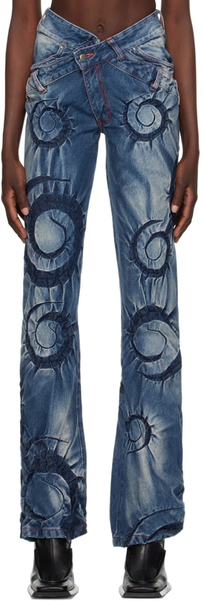 Masha Popova Blue Flower Jeans In Dirty Blue