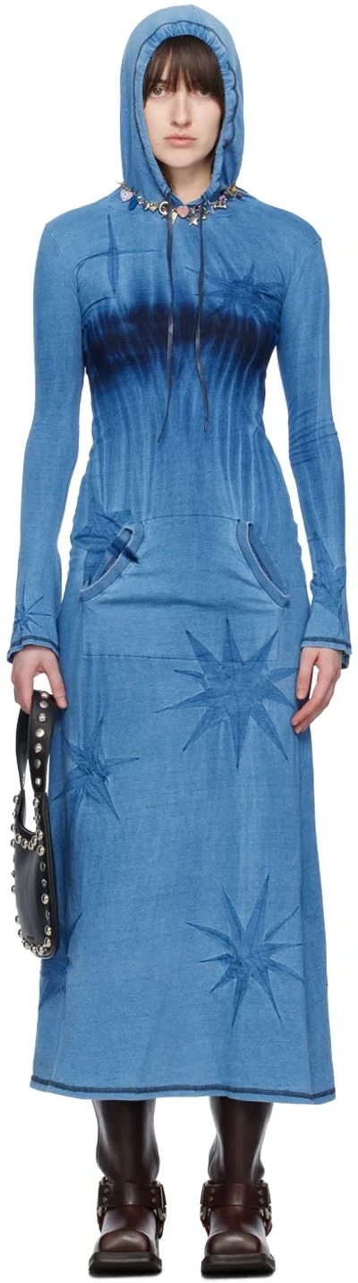 Masha Popova Blue Hooded Maxi Dress In Light Blue