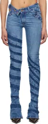 Masha Popova Blue Stripe Bias Cut Bell Bottom Jeans
