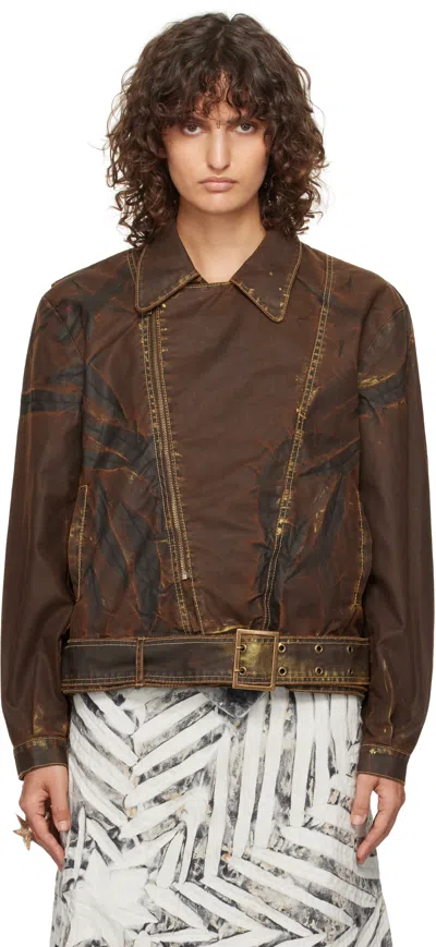 Masha Popova Brown Oversized Double Rider Jacket In Bronzed Espresso