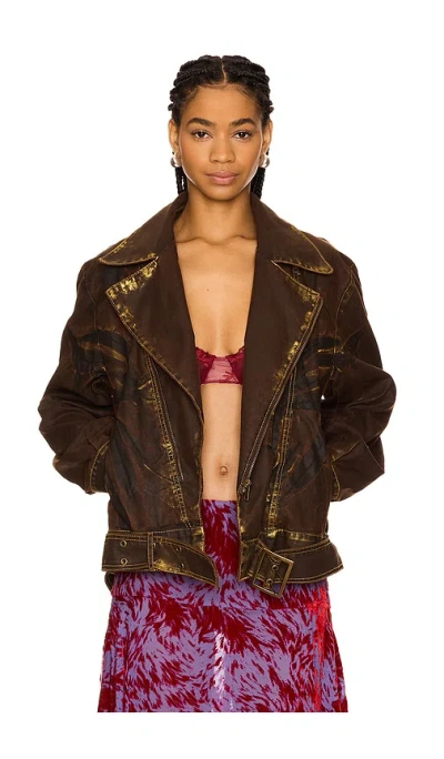 Masha Popova Brown Oversized Double Rider Jacket In Bronzed Espresso