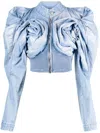 Masha Popova Blue Scrapyard Draped Denim Bomber Jacket In Navy