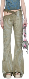 Masha Popova Khaki Cutout Jeans In Khaki Fade