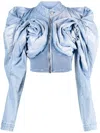 Masha Popova Blue Scrapyard Draped Denim Bomber Jacket In Light Blue