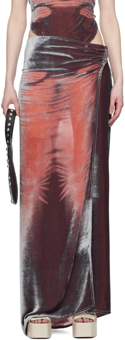 Masha Popova Red & Black Printed Maxi Skirt In Smokey Red