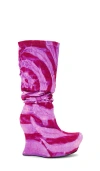 Masha Popova Sculpted Wedge Denim Boots In Crimson Lilac