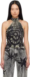Masha Popova Ssense Exclusive Black Denim Heart Halter Tank Top In Black