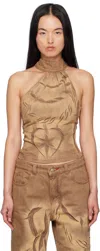 Masha Popova Ssense Exclusive Brown Chains Halter Denim Tank Top In Mocha Fossil