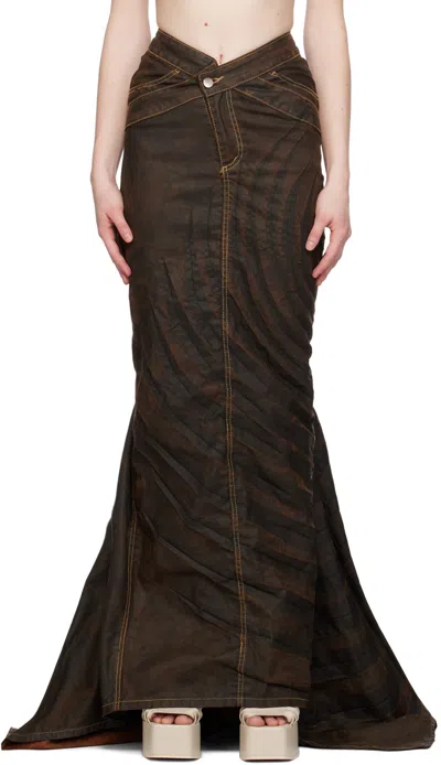 Masha Popova Ssense Exclusive Brown Denim Maxi Skirt In Dark Brown