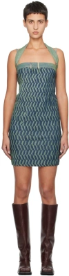Masha Popova Ssense Exclusive Navy & Green Denim Minidress In Fern