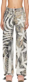 Masha Popova Ssense Exclusive White & Black Tribal Bias Cut Boyfriend Jeans In Noct Earth Camo